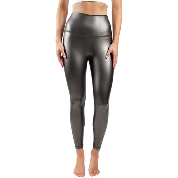 90 Degree by Reflex Leatherette Legging Faux Leather High Rise Gunmetal Grey New - Picture 3 of 10